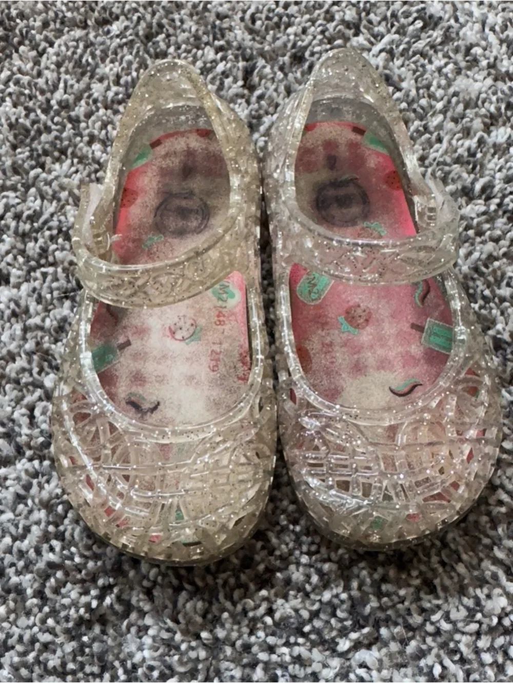 Clear Glitter Mary Jane Kids Sneakers with Pink Insole